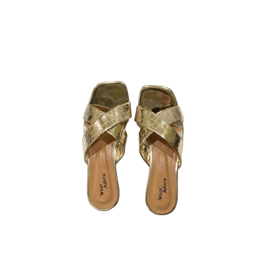 Luxury Gold Croc-Textured Slides 3