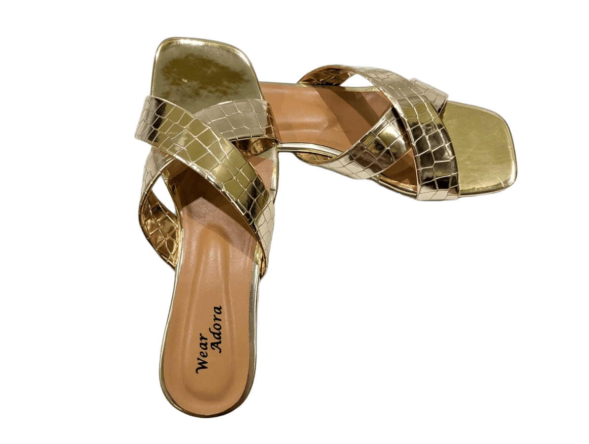 Luxury Gold Croc-Textured Slides 2