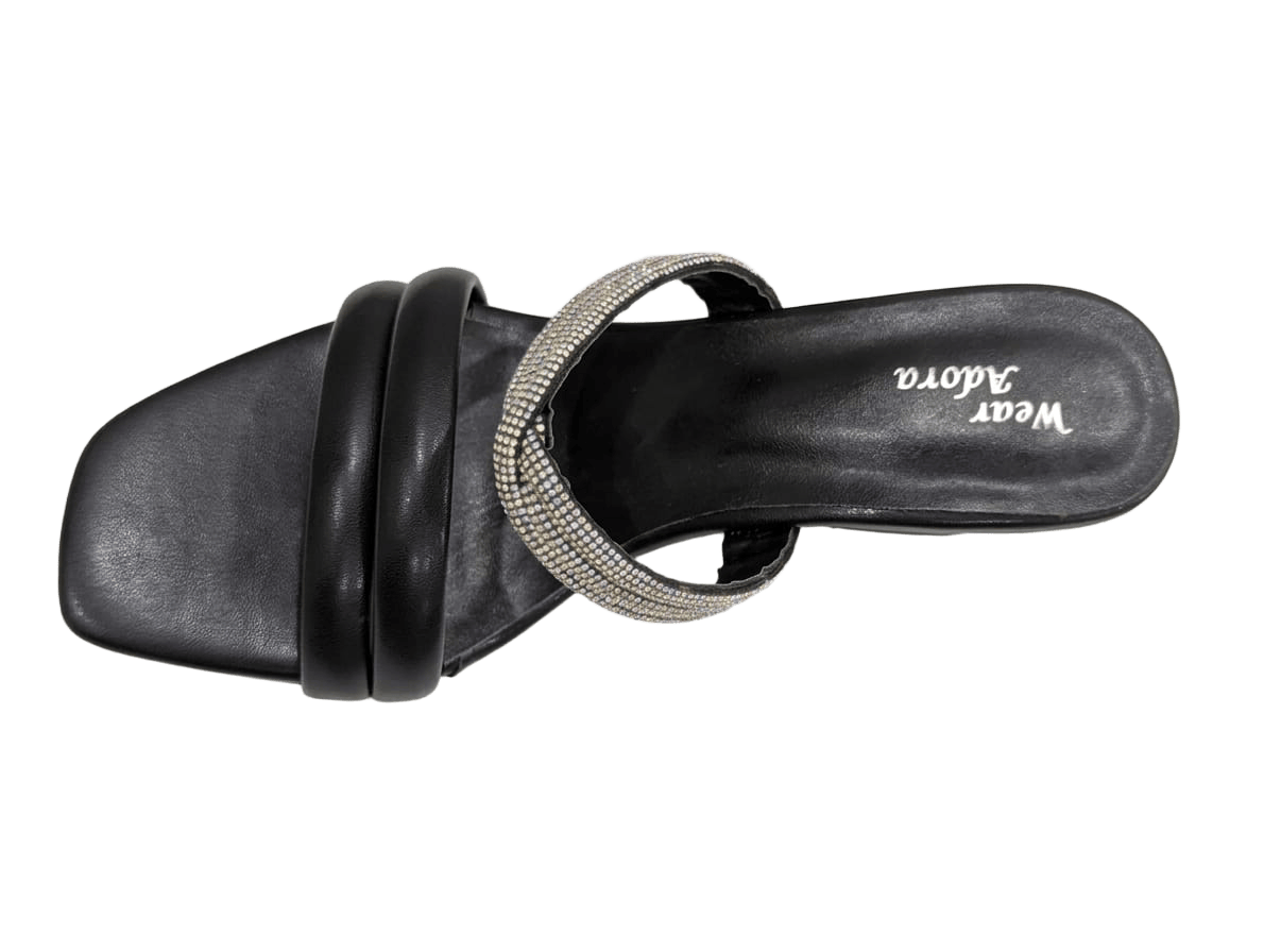 Black Block Heel Embellished Slides 5