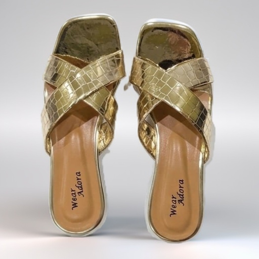 Luxury Gold Croc-Textured Slides 6