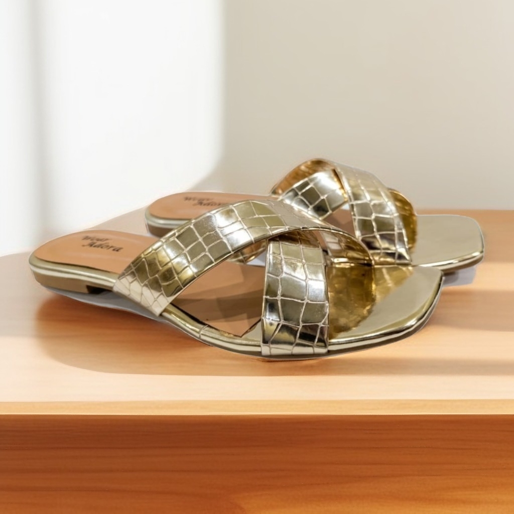 Luxury Gold Croc-Textured Slides 7