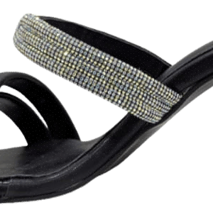 Black Block Heel Embellished Slides